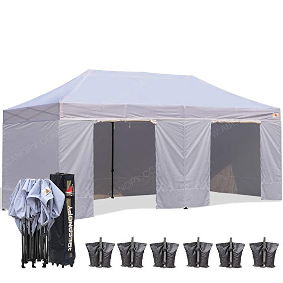 (18  colors)ABCCANOPY Deluxe 10x20 Pop up Canopy Outdoor Party Tent Commercial Gazebo with Enclosure Walls and Wheeled Carry Bag Bonus 6x Weight Bag and 2x Half Walls and 1x screen wall (gray)