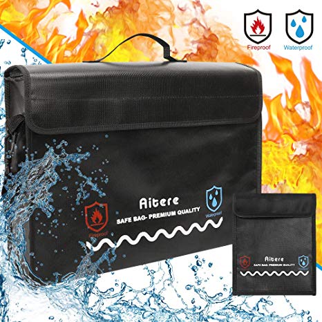 Aitere Upgraded XL 2500°F Fireproof Bag, Fireproof Document Bags (17"x12"x5.8") YKK Waterproof Zipper with Bonus Bag, Fireproof Safe and Water Resistant Bag for Money, Legal Documents, Files, Valuable