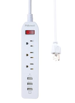Power Strip, 3-Outlet Power Strip 6ft Cord Charging Station with 3 Smart USB Ports, Surge Protector with 1.8M Power Cord - White