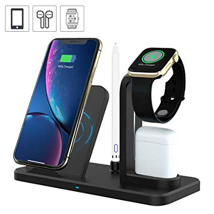 Wireless Charger Stand, Acokki 3 in 1 QI Fast Charger Phone Holder for Airpods iPhone Samsung, Wireless Charging Dock for iWatch Series 4/3/2/1