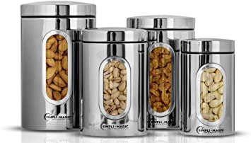 Simpli-Magic 4-Piece Stainless Steel Canisters with Window