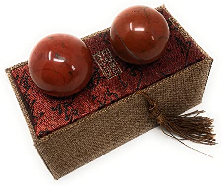Asian Home Red Corundum Marble Stone Chinese Healthy Exercise Massage Baoding Balls