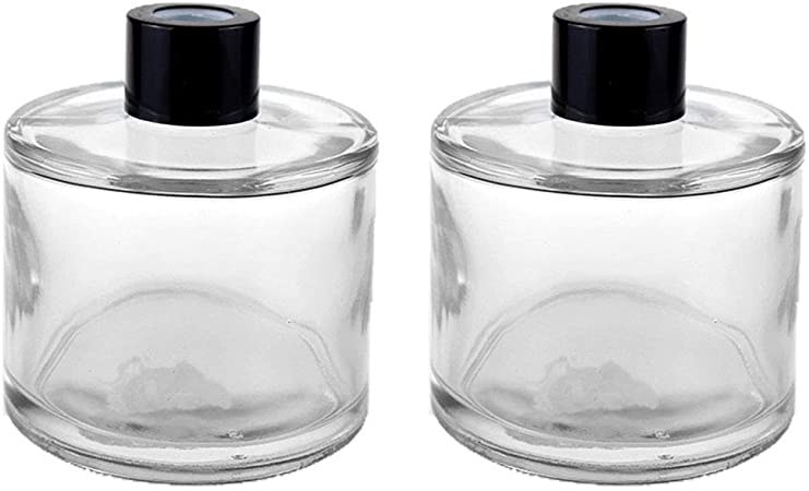 Teensery 2 Pcs 50ML Glass Diffuser Bottles Empty Refillable Fragrance Diffuser Jars Essential Oils Containers with Black Cap for DIY Replacement Reed Diffuser Gift Sets