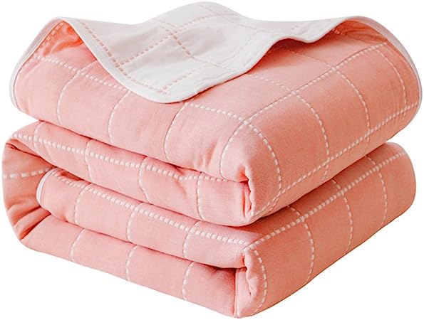 Joyreap 6 Layers of 100% Muslin Cotton Summer Blanket - Soft Lightweight Summer Quilt for Teens & Kids - Durable and Comfortable Throw Blanket (Dotted Line,Pink, 47"x 59")
