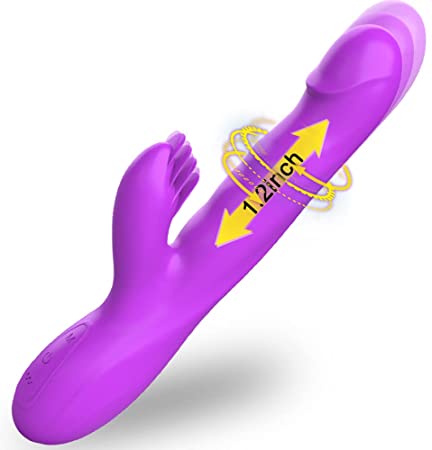 KL Telescopic Rabbit Vibrator Thrusting G Spot Rotating Dildo with Tongue Licking Clitoral Stimulator Vagina Nipples Stimulation Sex Toys for Women Adult Toy for Couples