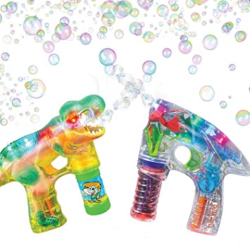 Bubble Blasters Shooter Guns by ArtCreativity - Pack of 2, includes 1 Dinosaur Shooter Gun with Exciting Sound Effects and 1 Transparent LED Gun. Battery Operated - For Age 5  - Best Gift for Kids