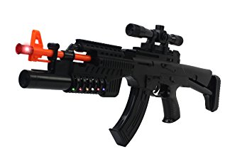 Super Action Toy Gun Grenade Launcher AK-47 Rifle w/ Lights, Sounds, Vibrating Recoil Action, Scope Attachment, & Stock Attachment