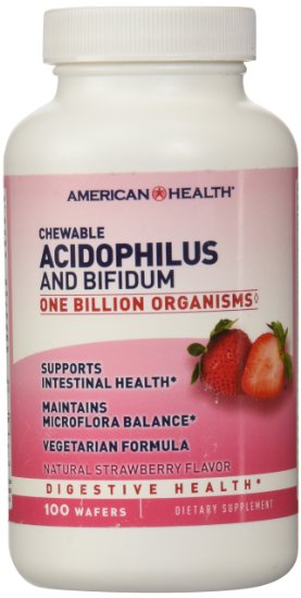 American Health Acidophilus and Bifidum Chewable Strawberry 100 Wafers