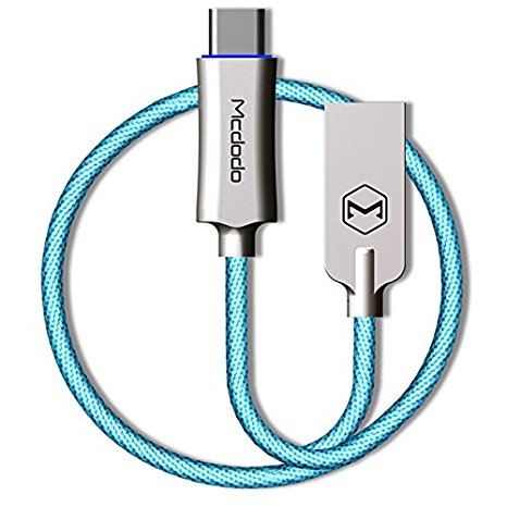 Smart Led Auto Disconnect USB Cord ,QC 3.0 Fast Charging Nylon Braide Reversible Micro USB Cable with different Colour Charging Indicator Light For All Android Devices 3.2ft（Blue）