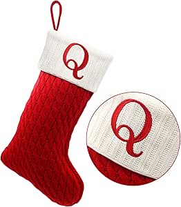 ZOEA 20 Inches Christmas Stockings with Initials, Large Embroidered Letter Knit Christmas Stocking for Family Holiday Decorations and Xmas Gift (Q, Red)