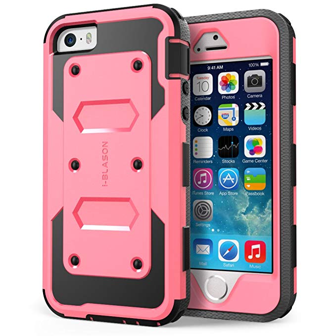 iPhone 5S Case, [Heave Duty]Slim Protection i-Blason Armorbox [Dual Layer] Hybrid Full-body Protective Case with Front Cover and Built-in Screen Protector / Impact Resistant Bumpers Cover for Apple iPhone 5 / 5S (Pink)