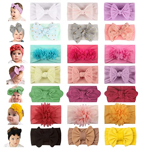 WZT 21PCS Baby Nylon Headbands 7 styles Hairbands Hair Bow Elastics for Girl headbands with bows Newborns Infant Toddlers