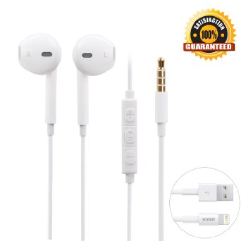 SunnestTM Earphones Earbuds Headphones with Mic StereoampVolume Control for iPhone iPad and iPod with 1 PCS Lightning Charging Cable White