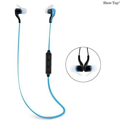 Bluetooth Headphones, ShowTop® Wireless Headset Earbuds Noise Cancelling W/microphone [ Sports / Running / Gym / Exercise/ Sweatproof ] Stereo Bluetooth 4.0 Earphones for Smartphone Blue