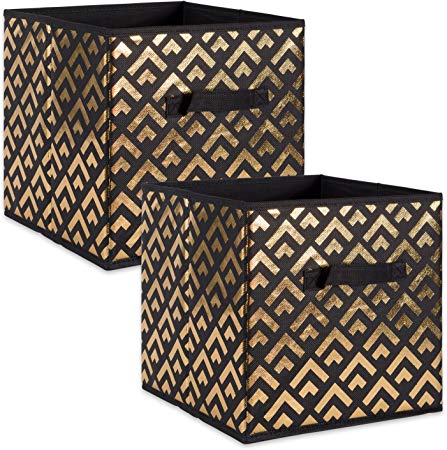 DII Fabric Storage Bins for Nursery, Offices, & Home Organization, Containers Are Made To Fit Standard Cube Organizers (13x13x13") Double Diamond Gold on Black  - Set of 2
