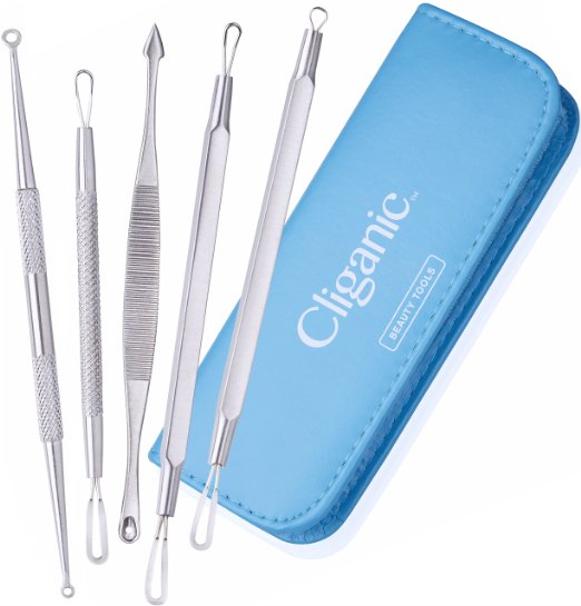 Cliganic Blackhead Remover Kit - Comedone Extractor Tool - Whitehead and Blemish Removal Set  Professional Dermatologist Safe Best for Facial Acne and Pimples Easily Clean Pores Instructions Included