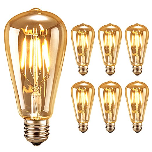 Vintage LED Light Bulb, Oak Leaf Dimmable 4W ST64 Antique LED Bulb, Screw E27 LED Bulb 25W Incandescent Replacement, 2700K, 330LM, Warm White Retro Old Fashioned Squirrel Cage Filament Glass Antique Edison Bulb 220-240V(Pack of 6)