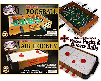 Matty's Toy Stop Deluxe Wooden Mini Table Top Air Hockey and Foosball Bundle Gift Set, 2-Pack