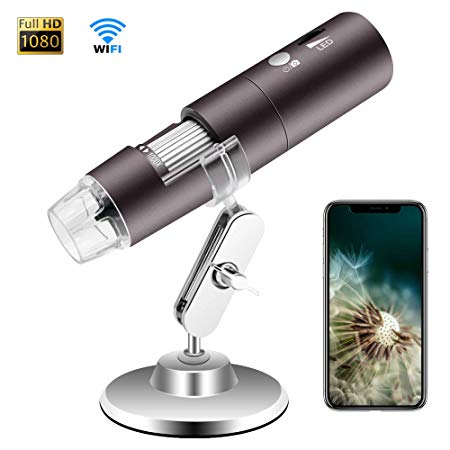 Veroyi Wireless Digital Microscope 1080P 50X to 1000X WiFi Pocket Magnification Magnifier, Rechargeable USB Microscope (Gray)