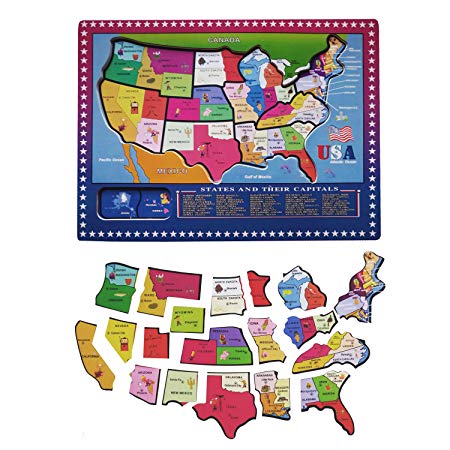 Jamohom 21 Pieces USA Map Puzzle Wooden Geography Jigsaw Puzzle Educational Toys for 2 3 Years Old Children