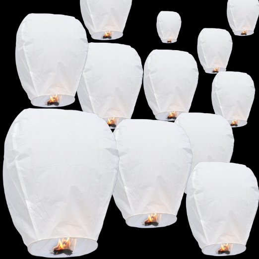 Sky Delight Premium Paper Chinese Sky Flying Floating Lanterns, White, Pack of 20
