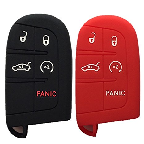 Black and Red Key Case Cover Jacket Silicone Rubber Fob Keyless Remote Holder Skin fit for JEEP FIAT DODGE CHRYSLER Smart Remote Key Case