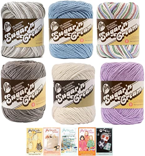 Lily Sugar n' Cream Variety Assortment 6 Pack Bundle 100% Cotton Medium 4 Worsted with 5 Patterns (Asst 68)