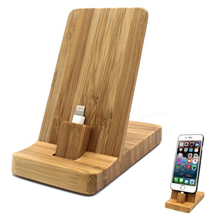 Lighting Charge Dock Cradle Stand - Rerii Desktop Bamboo Adjustable Lightning Charger Dock, Cradle, Stand for iPhone SE, 6s Plus, 6s, 6 Plus, 6, 5s, 5, 5c, iPad Mini, iPad Air