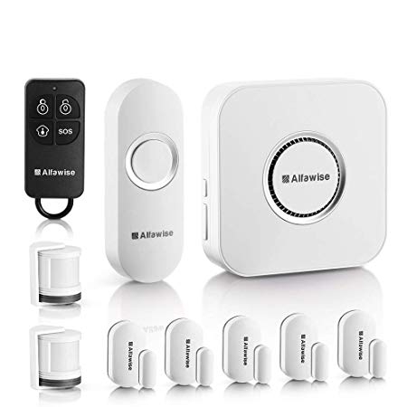 Alfawise Wireless Home Security Alarm System,2.4 G WiFi Compatible,2 in 1 PIR Motion Sensor,Main Panel,5 Modes Control Burglar Alert,1 Doorbell Button,Control by Smartphone