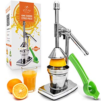 Zulay Professional Orange Juice Press - Small Manual Juice Press with Bonus Metal Lime Squeezer, Premium Quality Heavy Duty Citrus Juice Press, Lemon Squeezer & Lime Squeezer Press Stand