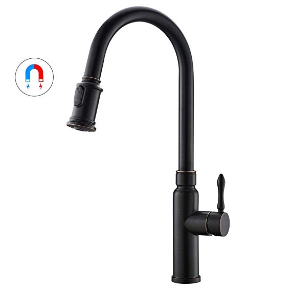 VOKIM Kitchen Faucet with Pull Down Sprayer and Magnetic Docking Spray Head, Oil Rubbed Bronze Single-Handle High Arc Single Hole Pull Out Kitchen Sink Faucets
