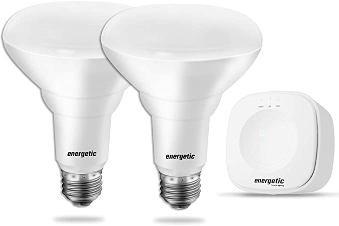 Smart LED Light Bulb Starter Kit,60W Equivalent,White Ambiance, Dimmable,Compatible with Amazon Alexa and Google Assistant,2 BR30 White Bulbs and 1 Hub