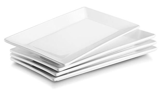 DOWAN Porcelain Serving/Dessert Platters/Plates, 25cmX14cm - Set of 4, White