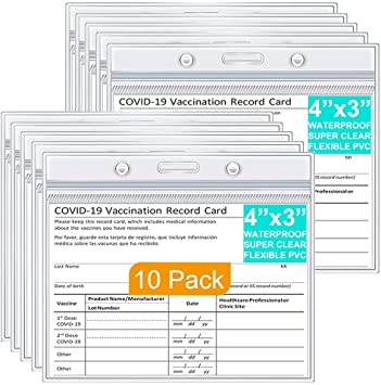 CDC Vaccine Card Protector 4x3 in, Clear Covid Immunization Vaccination Card Holder, Plastic Sleeve for Vaccination Card Waterproof (10 Pack)