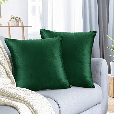 Nestl Bedding Throw Euro Pillow Covers, Cozy Velvet Decorative Pillow Covers 26x26 Inches, Soft Solid Couch Pillow Case for Sofa, Bed and Car, Set of 2 - Hunter Green