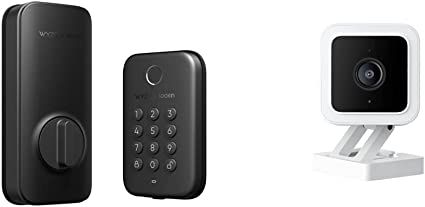 Wyze Lock Bolt, Fingerprint Keyless Entry Door Lock, Smart Bluetooth Deadbolt Replacement, Backlit Keypad, Auto-Lock, BHMA, UL 20-Min Fire Rated & Cam v3 with Color Night Vision, 2-Way Audio