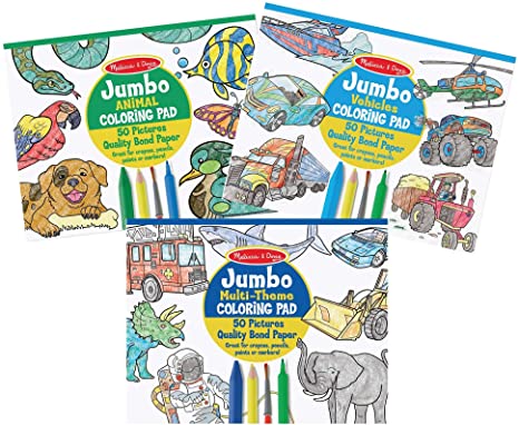 Melissa & Doug Jumbo Coloring Pad 3-Pack (Multi-Theme, Animals, Vehicles)