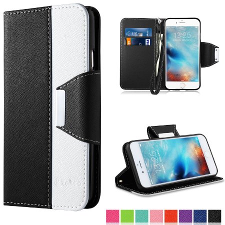 iPhone 6 Case, iPhone 6S Case,Vakoo Wallet Leather Folio Slim Fit Soft TPU Back Case for Apple iPhone 6/6S with Magnetic Closure and Wrist Strap - Black / White