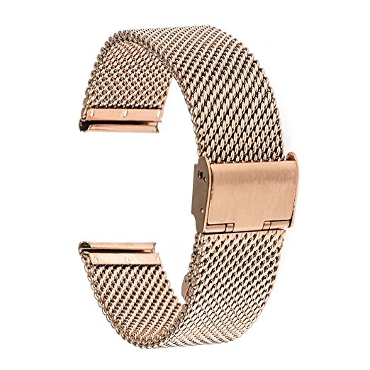 TRUMiRR 18mm Watch Band Milanese Loop Stainless Steel Strap for Huawei Watch, Huawei Fit Honor S1,Asus ZenWatch 2 WI502Q 2015, Withings Activite/Steel/Pop, with Tool and Spring Bar, Rose Gold