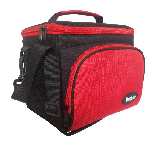 Insulated Lunch Bag - Insignia Mall adult lunch bagbox for work for men and women with adjustable strap front pocket and side pocket lunch bag for school unisex lunch bags Black and Red