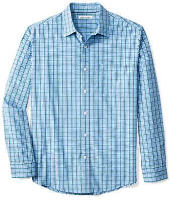 Amazon Essentials Men's Regular-Fit Long-Sleeve Plaid Casual Poplin Shirt