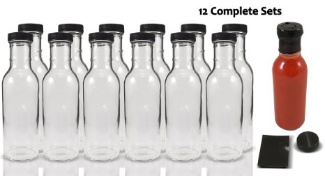 Wide Mouth Empty Sauce Bottles 12oz (12 Complete Bottles) Complete Set of Bottles with Shrink Sleeve, Bottles, and Lids (12 Pack)