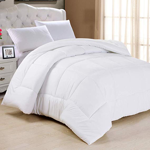 Luxury Homes Goose Down All Season Comforter - Hypoallergenic 600 Thread Count 100% Pure Cotton Cover - Two Free Plllow Cases Included (King)