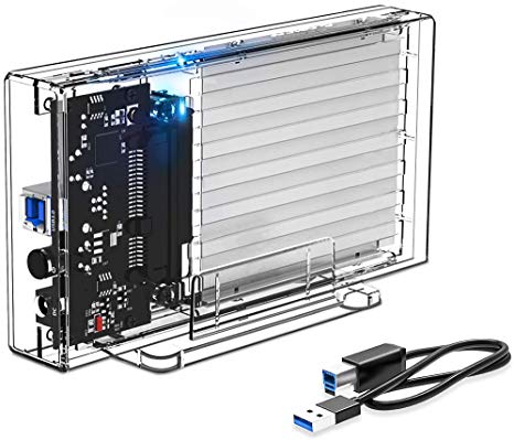 ORICO Dual-Bay 2.5inch Transparent External Hard Drive Bay Enclosure Docking Station USB3.0 to SATA I II III for 7-9.5mm HDD SSD Tool-Free Installation Support UASP with 5V2A Adapter