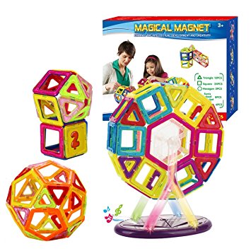 Sanmersen Magnetic Building Blocks 52 Piece Educational Magnet Tiles Construction Stacking Pre-Kindergarten Toys Set For Kids