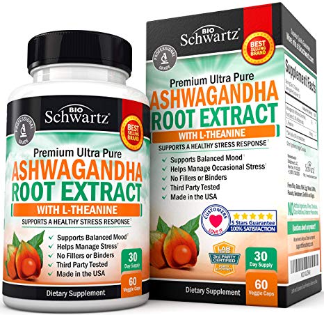 Ashwagandha Root Extract Caps with L-Theanine for Stress & Anxiety Relief- Healthy Mood Stabilizer & Energy Booster - Supplement for Thyroid, Cortisol, Adrenal Support & Improved Focus