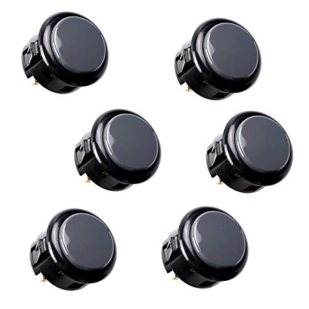 SANWA 6 Piece Original Japan OBSF-30 Push Button 30mm Buttons for Arcade Joystick Controller & Video Game Console (Black & Gray)