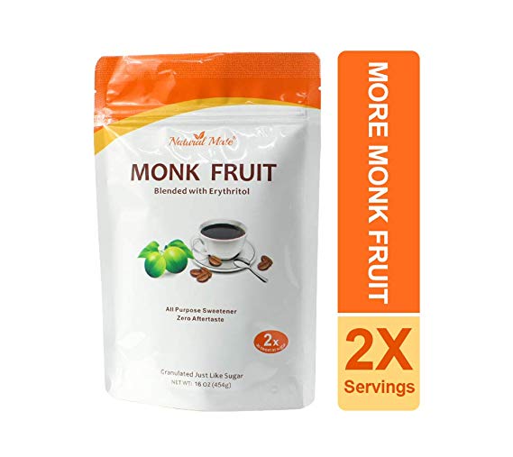 Natural Mate Monkfruit Sweetener with Erythritol (16oz/1Lb, 1Pack) - All Purpose Granular Natural Sugar Substitute - 2:1 Sugar Replacement, Non-GMO, Zero Calories