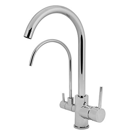 Neady Drinking Water Faucet One Hole for RO Water Filter System 3 in 1 Kitchen Faucet Chrome Double Spout Stainless Steel 3 Way Kitchen Sink Faucets Hot and Cold and Water Filter Purifier Mixer Faucet