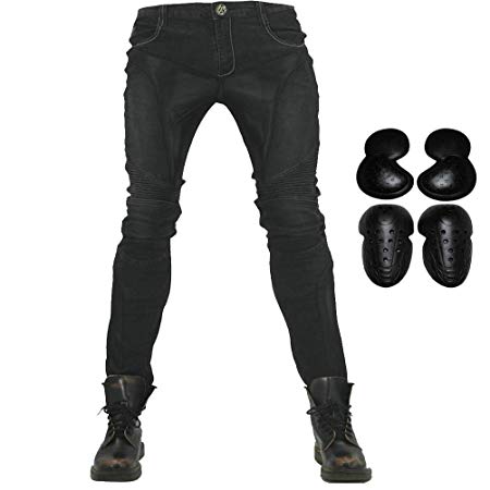 Summer Mesh Motorcycle Riding Jeans With Armor Motocross Racing Slim Stretch Pants (L=32, Black)